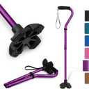 KINGGEAR F1 Walking Stick, Walking Cane for Women & Men with Wrist Strap, Lightweight & Sturdy Offset EVA Handle, Large Quad Base, Self Standing for Seniors and People with Injuries & Recovery (Purple)