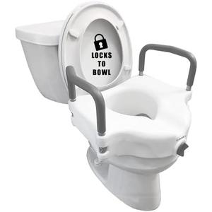 Carex E-Z Lock Raised Toilet Seat with Handles - 4.5 Inch Toilet Seat Riser with Arms, Toilet Riser Fits Most Toilets, Elongated or Round, Toilet Seat Lifter, White