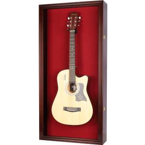 LARGE Acoustic Guitar Display Case Cabinet, Fit most Guitars, with Lock, Mahogany Finish