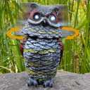 Solar Owl Decoys to Scare Birds Away, Resin Owl Garden Statue for Outdoor Garden, Barn Owls with Rotating Head and Lighted Eyes for Birds, Squirrels, Rabbits, Mice Deterrent (4.73Lx5.32Wx8.08H, Brown and Black)