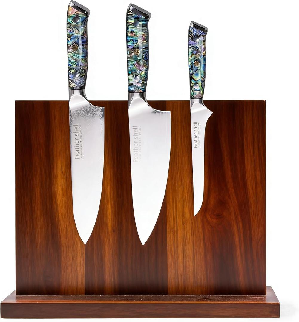 Magnetic Knife Block - Acacia Wood Strong Magnetic Knife Holder, Secure Knife Storage Organizer | Space Saving for Kitchen Knives & Chef Tools (Brown)