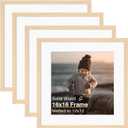 KINLINK 16x16 Picture Frame, White Oak Square Solid Wood Frames for Pictures 12x12 with Mat or 16x16 without Mat, Wall Display Photo Frames White Oak 4 Pack