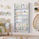 FOTOSOK Kids Bookshelf, Wall Mount 4-Tier Book Shelf Organizer for Toys and Books, Toy Storage Bookshelf in Bedroom, Living Room and Nursery, Grey