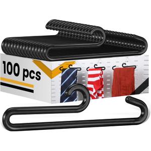 DoubleFill 100 Pcs Plastic Sock Hanger with Curved Bar 3.9" Display Hooks Hangers Retail Sock Hanger Black for Boutiques Shops and Vendor Shows