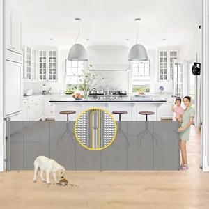 Reinforced 42 Tall x 130 Extra Wide Retractable Dog Gate Extra Tall Pet Gate with Rods to Prevent Crawling Through, Long Baby Gates for Dogs Child Safety Gate Mesh Dog Gate Indoor Outdoor, Gray : Baby