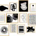 Set 12 Boho Wall Art - Black And White Art Prints, Abstract, Midcentury Modern, Geometric, Boho Room Decor, Minimalist (8x10in UNFRAMED)