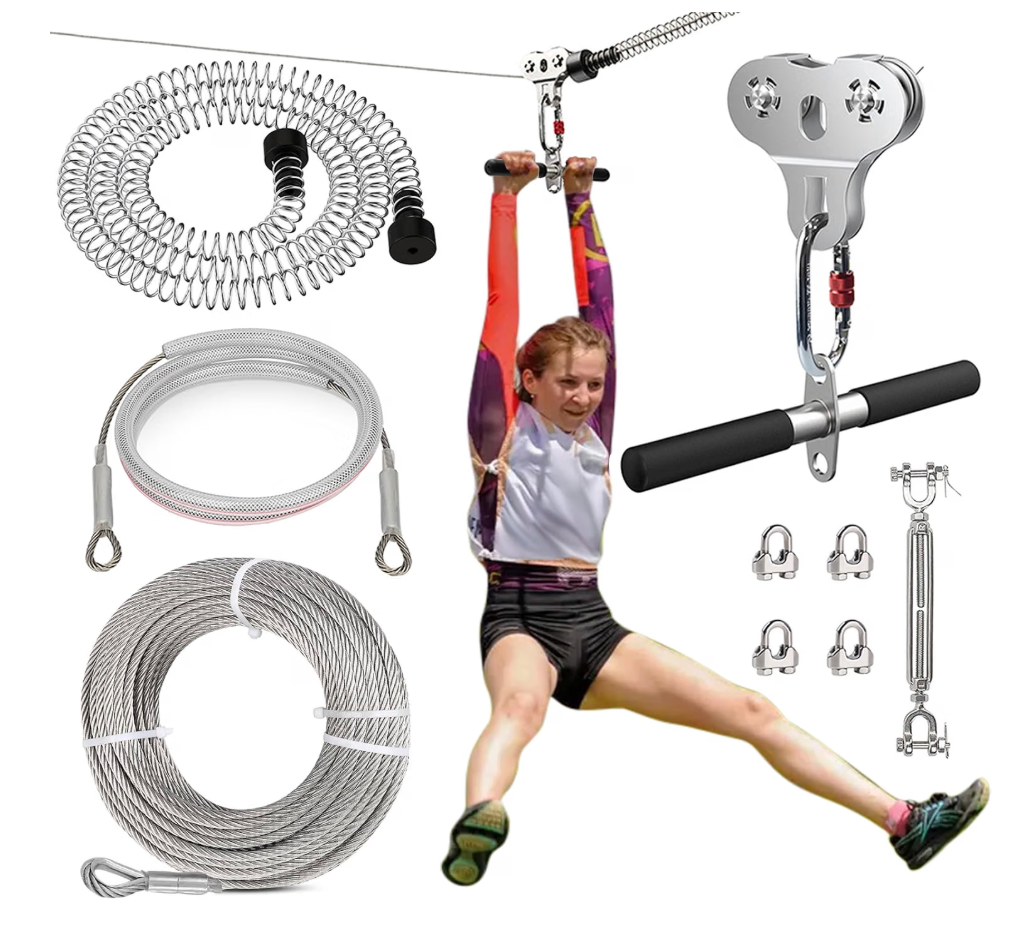 Fologtoo Zip Line for Adults Outdoor with 200FT 1/4" Stainless Steel Cable