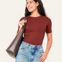 BAMBOO COOL Women's Seamless Tight T-Shirts Slim Fit Basic Ribbed Tees Short Sleeve Crew Neck Top (M)