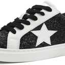 PARTY Women's Fashion Sneakers Lace Up Casual Low Top Comfortable Cushioned Walking Tennis Shoes Trendy Daily Shoes (11, Black Glitter-1)