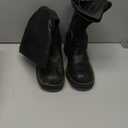 Athlefit Women's Knee High Riding Boots Fashion Buckle Square Toe Chunky Heel Wide Calf Biker Boots, Size 7