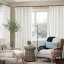 Ivory White Pinch Pleated Extra Wide Linen Curtains 84 Inches Long for Patio Sliding Glass Door 70 Inch Wide Pleated Drapes with Hooks Rings Semi Sheer 70x84 Curtain for Living Room 1 Panel