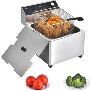 Commercial Deep Fryer with Basket, 1700w 20Qt 0.6mm Thickened Stainless Steel Countertop Electric Fryer for Home and Commercial Use, Oil Fryer with Double Overheat Protection