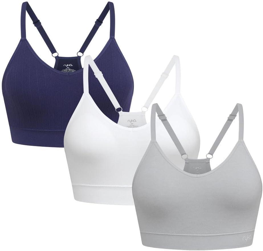 Ryka Sports Bra, Cami Yoga, Athletic Sostn Deportivo, Ashley Seamless v-Neck, 3 Pack (S)