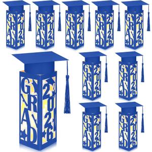 Tellingyou 9 Pcs Graduation Table Centerpieces Boxes 2026 Graduation Lantern Boxes with LED Light Small Cap Table Decorations Congrats School College Photo Props(Grad,Blue)