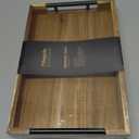 Fibogollo Acacia Wood Serving Tray with Metal Handles,15x10in Ottoman Decorative Trays Platter for Coffee Table,Living Room,Bar,Party(Medium) (Brown)