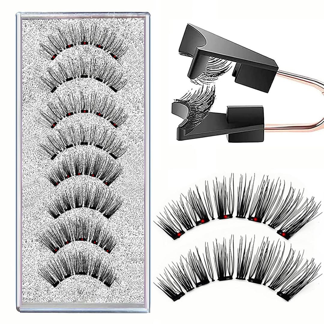 Magnetic Eyelashes with Applicator, 2 Pair Magnetic Eyelashes Natural Look Reusable and No Glue Needed Effortless Beauty, Upgrade 3 Magnet False Lashes More Easy to Wear