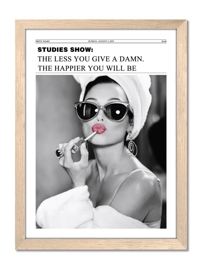 Vintage Black and White Trendy Newspaper Wall Art, Positive Headline Canvas Bedroom Wall Decor, Bathroom Poster Print Picture, Girly Apartment Dorm Room Decor Painting16x24 inch Light Wood Framed
