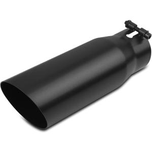2.75 inch Inlet Exhaust Tip, 3.5" Outlet 12" Overall Length Stainless Steel Exhaust Tail Pipe, Bolt-On, Slant Sleek Angle Cut, Polished Tailpipe, Black