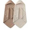 Yoofoss Hooded Baby Towels for Newborn 2 Pack 100% Muslin Organic Cotton Baby Bath Towel with Hood for Babies, Infant, Toddler and Kids, 32x32Inch, Soft and Absorbent Newborn Essential, Beige&Coffee