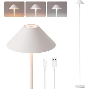 Rechargeable Floor Lamp for Indoor/Outdoor, Cordless Tall Standing Lamp with 3 Color Temps & Dimmable, IP43 Waterproof, Adjustable Height 16-59 Inch, LED Floor Lamp for Living Room,Patio (White)