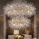 Wellmet Firework Chandelier 2 Tier 38 inch, Modern Crystal Chandelier Gold Dandelion Light Fixture, Mid Century Round Ceiling Lighting for Dining Room, Foyer, Living Room, Bedroom, Hallway, Entryway