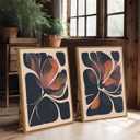 Framed 2pcs Large Boho Wall Art Canvas Orange and Black Abstract Floral Mid Century Modern Wall Decor Flower Botanical Prints Posters Pictures for Living Room Bedroom Home Decor 36"x24"x2, 36L" x 24W" x 2