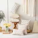 YEENAASY Boho Throw Pillow Covers 20x20 Set of 2 Modern Farmhouse Decorative Cushion Case Tufted Linen Square Pillows Cover Neutral Pillow Cases Accent Pillowcase for Sofa,Couch,Bed,Beige and Blue