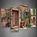 4 Panel Tuscan Wall Art Streets of Old Mediterranean Towns italian Paintings Print On CanvasTuscany Architecture Pictures for Home Decor Modern Artwork