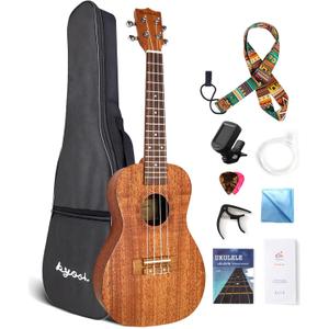 23 Inch Concert Ukulele Professional Mahogany Ukelele for Starter with Online Lessons Gig Bag Tuner Strap Nylon Strings Picks