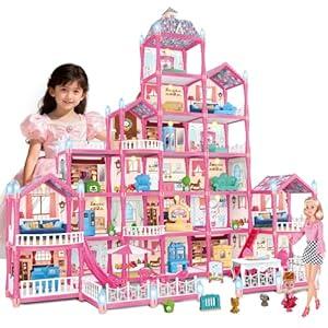 KLADNDER Doll House for Girls  6Story 23 Rooms Dollhouse Large Princess Playhouse with Led Lights Includes Dolls Puppies Furniture Accessories Easy Assembly Toy for Girls 612 Year Olds