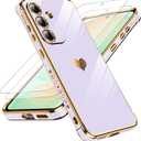 LeYi for Samsung S25-FE Case: [   ] Tempered Glass Screen Protector [2 Pcs]+ Full Camera Lens Protection,Love Heart Plating Girly Cute Luxury Shockproof for Galaxy S25 FE, Purple