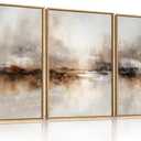 BICERE Large Abstract Brown Beige Framed Canvas Wall Art, Modern Brush Stroke Wall Decor, Neutral Pastel Painting, Minimalist Textured Artwork for Living Room, Bedroom, Dining Room, Office -24"x36"x3