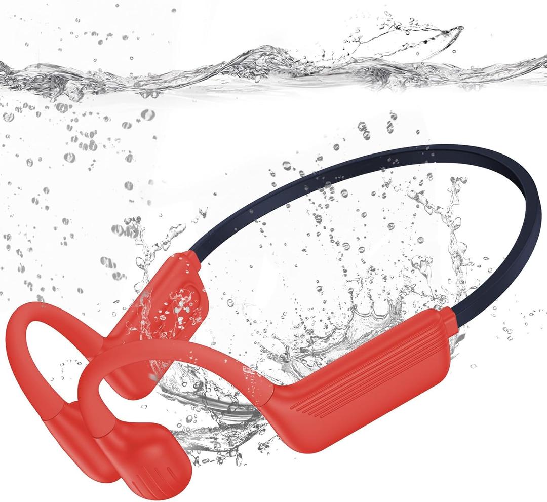 Swimming Headphones-Bone Conduction Headphones, IP68 Waterproof Open Earphones, Bluetooth 5.4 Underwater Sport Earbuds with 32 GB MP3 Memory for Swimming, Running, Cycling, Gym-Orange