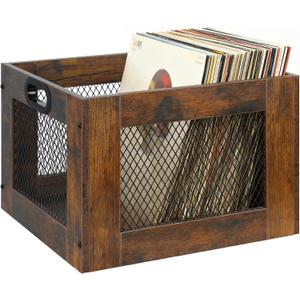 Vinyl Record Organizer - Wooden Record Storage, Classic Cube Record Holder to Store More Than 100 Records, Brown Vinyl Record Holder for Photo Albums Super Easy to Assemble