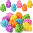 Vicenpal 12 Pcs Easter Rattan Eggs Farmhouse Style Rustic Woven Egg Decor 3.74 Inches Decorative Eggs for Easter Vase Filler Tray Decor Bowl Centerpiece (Candy Colors)