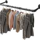 Livabber Industrial Pipe Clothes Rack, Heavy Duty Detachable Iron Garment Rack Wall Mounted, Rustic Saving Space Clothes Bar Multi-Purpose Hanging Rod for Bedroom, Closet, Black (36 Inch)