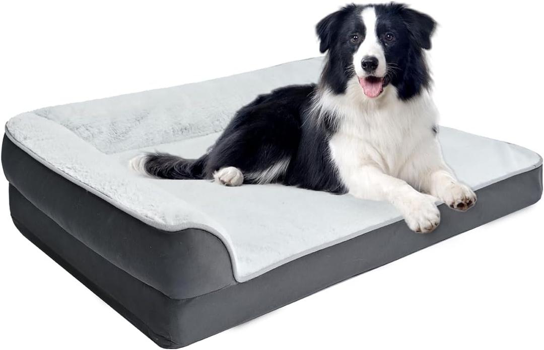 Amazon Basics Washable L-Shaped Dog Bed for Medium Dogs, Anti-Slip Pet Sofa Bed for Indoor Dogs, Crate Bed, 36x27x8 Inches, Gray, Medium