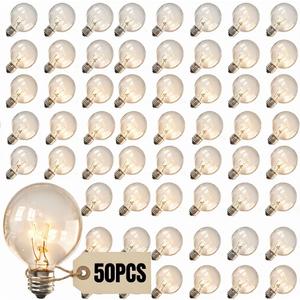 Abeja G40 Replacement Light Bulbs,Clear Globe Bulb fits E12 C7 Candelabra Screw Base Sockets, 1.5 Inch 5 watt Clear Glass Incandescent Bulbs for Indoor Outdoor Patio Decor, Warm White-50 Pack