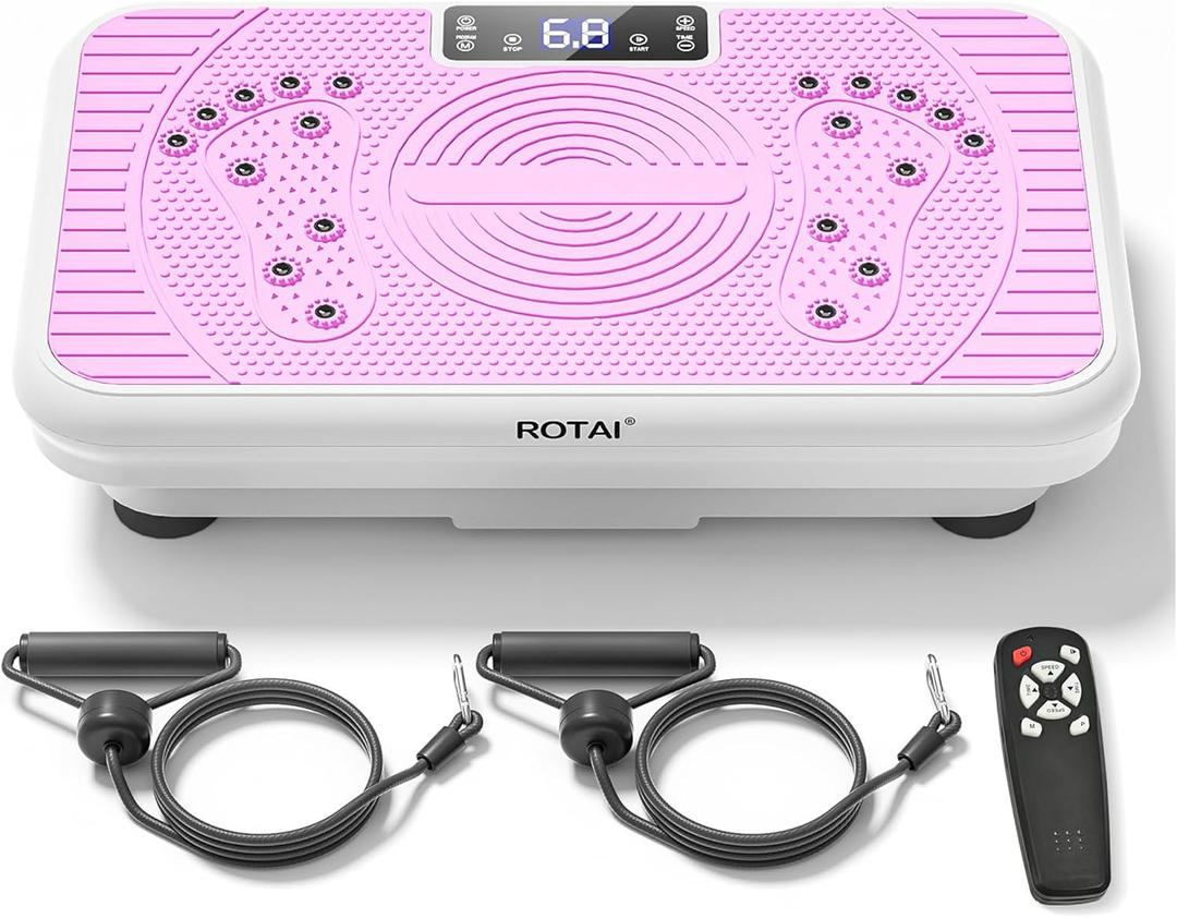 Vibration Plate, Lymphatic Drainage Massager for Circulation Boost & Recovery, Vibration Plate Exercise Machine with Remote & Loop Bands, Compact Home Fitness Platform for Shaping (Pink)