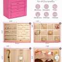 Homde Synthetic Leather Huge Jewelry Box Mirrored Watch Organizer Necklace Ring Earring Storage Lockable Gift Case (Pink + Gold)