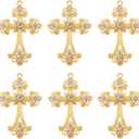 SUNNYCLUE 1 Box 10Pcs Gold Cross Charms Bulk Easter Holiday Big Gothic Cross Charm Gold Rosary Large Alloy Rhinestone Crystal Center Crosses Dangle Charm for Jewelry Making Charms DIY Necklace Earring