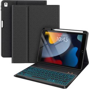 BLUTLOTUS Keyboard case for iPad 9th Generation 10.2 Inch - Backlit Wireless Detachable Folio Keyboard Cover with Pencil Holder for iPad 9th/8th/7th Gen, iPad Air 3rd Generation 10.5 Inch(Black)