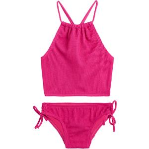 Kanu Surf Girls Daisy UPF 50 Beach Sport Halter Tankini 2-Piece Swimsuit (8, Popcorn Solid Pink)