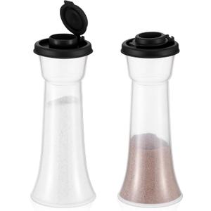 Baderke 2 Set Plastic Salt and Pepper Shakers Hourglass Salt and Pepper Shakers with Lids Large Covered for Camping Outdoor Lunch Home Kitchen Restaurant(Black)