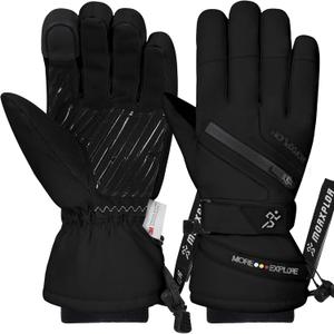 Winter Ski Snow Gloves Men Women,Windproof Touchscreen Snowboard 3M Thinsulate Insulated Warm Winter Snowmobile Gloves (Medium, Black)