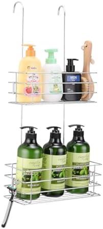 Seltomer Hanging Shower Rack Shower Caddy with Rotatable Hook bar Over the Door and Can be Hung on the Faucet or Claw Foot, 304 Stainless Steel Rust Proof and Durable (Double-Layer)
