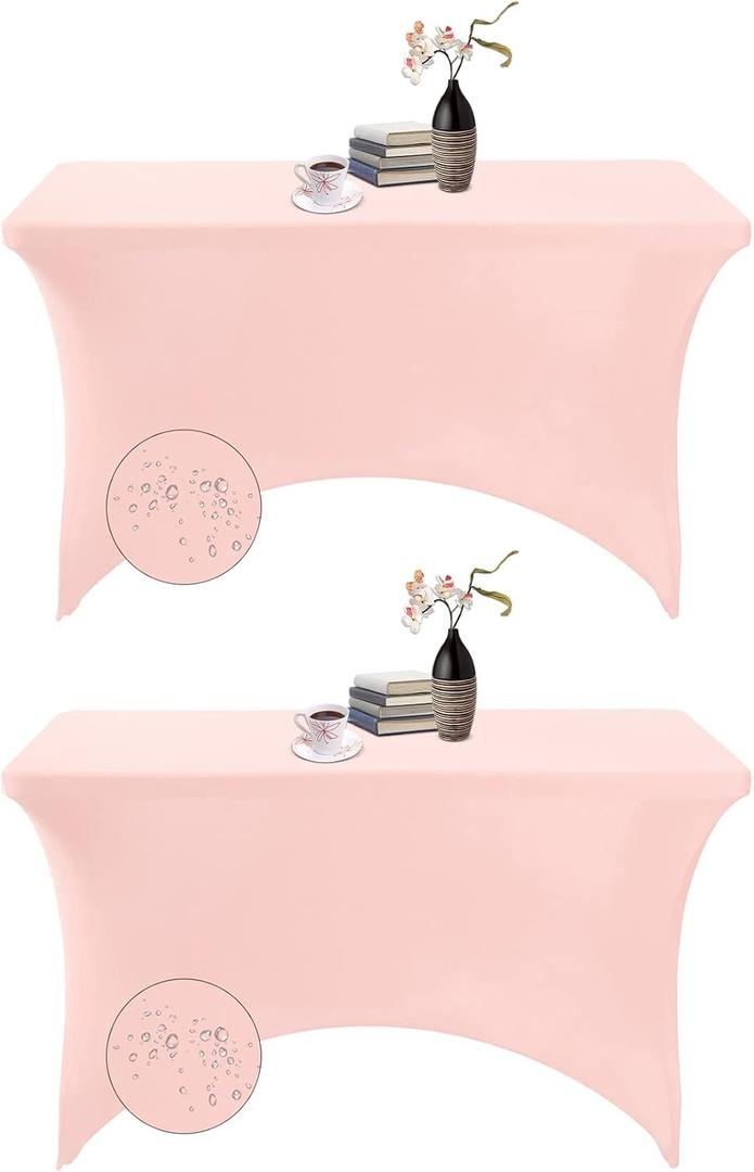 2Pack Spandex Waterproof Table Covers 4ftSpandex 4ft Waterproof Table Cover for Party,Wedding, Banquet, and Events(Blush Pink) (48"x30"(Rectangular)2PACK)