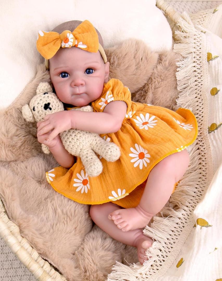 Aori Reborn Baby Doll Realistic Girl 20 inches - Soft Cloth Body and Vinyl Limbs, Lifelike Newborn Baby Dolls for Kids Imaginative Play, Emotional Comfort for The Elderly (Yellow Sunflower)