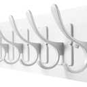 Coat Rack Wall Mounted,Wooden Wall Coat Rack with 8 Double Hooks for Hanging Clothes,Coats,Hats,Jackets,31.5inch (White, 8 Hooks)