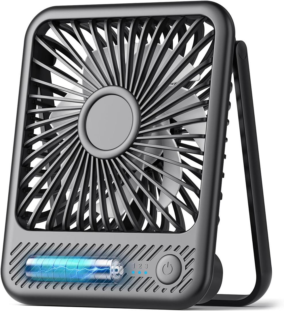 Koonie Battery Operated Desk Fan, 5'' Small USB Portable Fan with Max. 11h Runtime, Strong Wind, 180 Tilt Folding and 3 Speeds Adjustable, Ultra Quiet for Office Travel Camping Bedroom (Black)